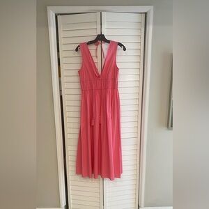 Seafolly Hibiscus Pink Sleeveless Midi Dress With Pockets Size Small